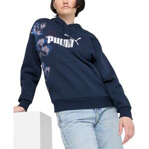 Puma Women's Essential Floral Vibes Logo-Front Hoodie Blue XS